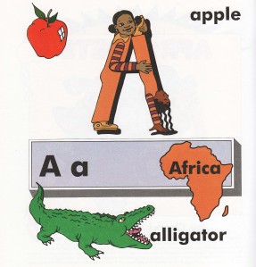 A is for apple, alligator and Africa.
